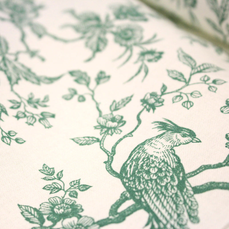 Tissu coton TOILE DE JOUY AUX MESANGES : bleu, vert - OEKO - TEX - tissuspipi.com