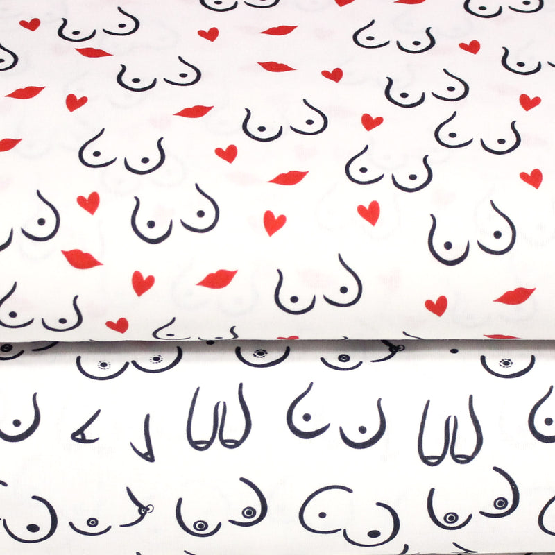 Tissu cotonnade Collection BOOBS : nombreux motifs de seins - STANDARD 100 OEKO - TEX - tissuspipi.com