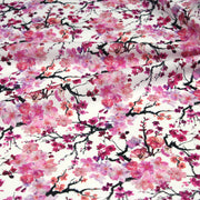 Tissu cotonnade SAKURA ROSE : jardin japonais aux fleurs de cerisier roses & fuchsia - tissuspipi.com