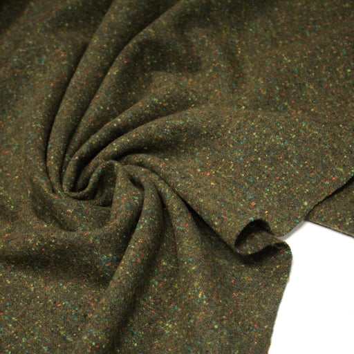 Tissu tweed laine, vert kaki aux touches multicolores - Fabrication française - tissuspipi.com