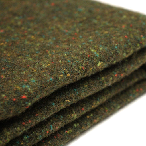 Tissu tweed laine, vert kaki aux touches multicolores - Fabrication française - tissuspipi.com
