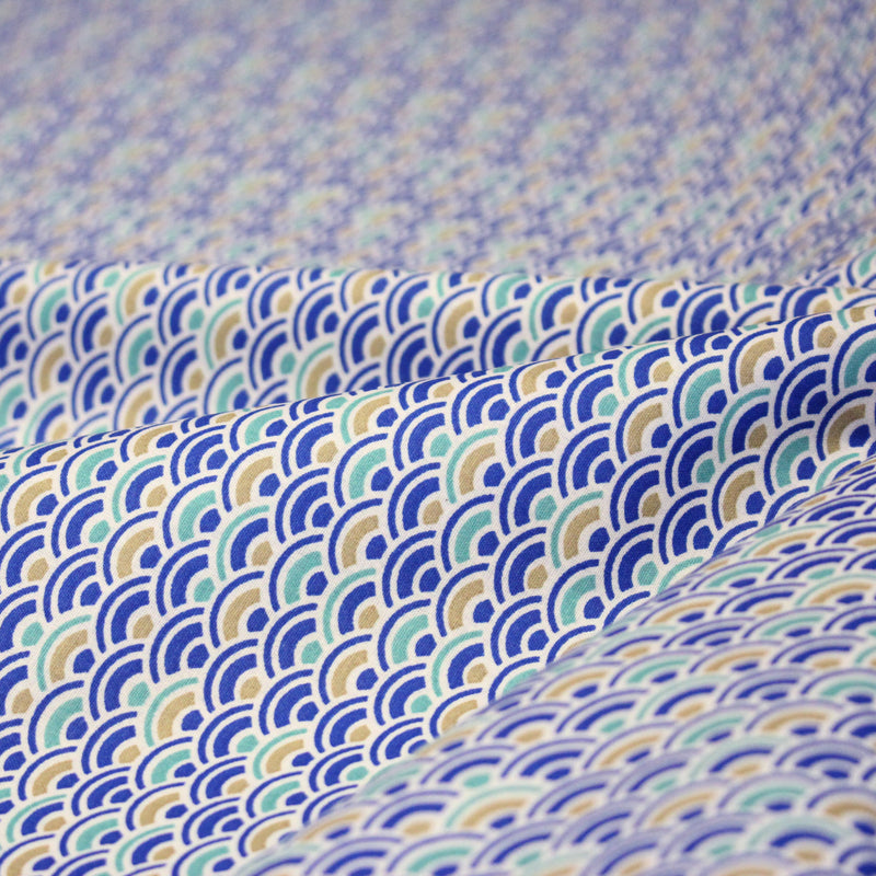 Tissu cotonnade motif japonais vagues SEIGAIHA : ocre & vert ou bleu & vert - STANDARD 100 OEKO - TEX - tissuspipi.com