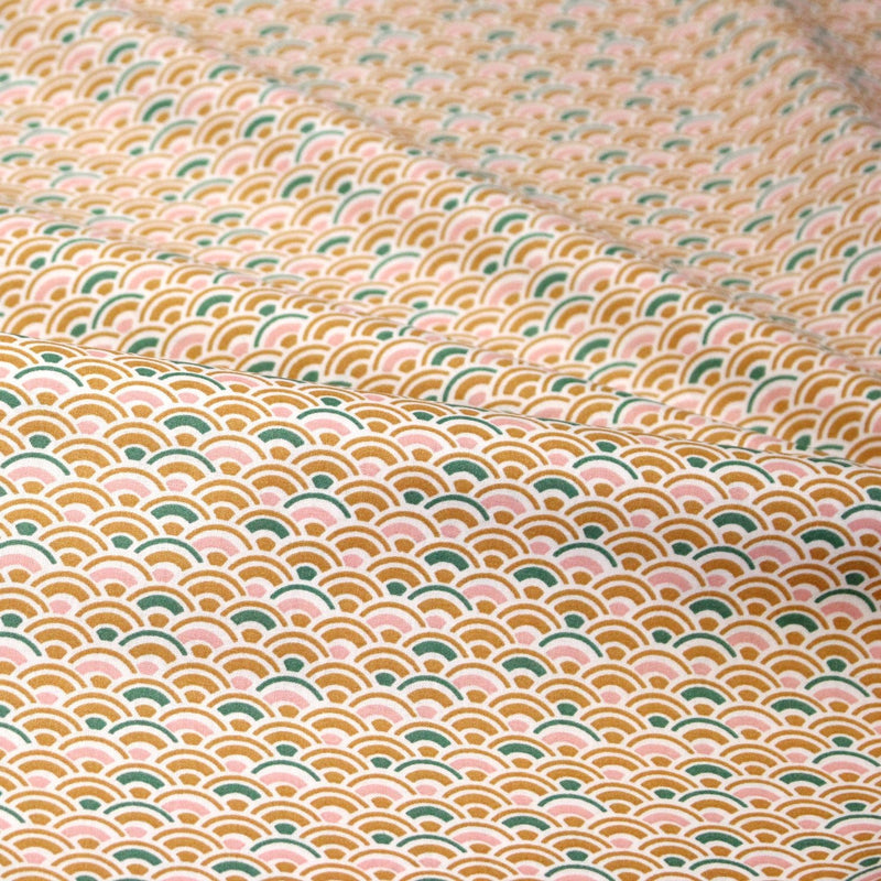 Tissu cotonnade motif japonais SEIGAIHA aux tons ocres et verts - OEKO - TEX - tissuspipi.com