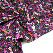 Tissu cotonnade fleuri SEVENTIES violet orange vert - STANDARD 100 OEKO - TEX - tissuspipi.com
