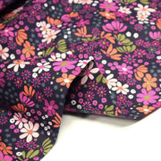 Tissu cotonnade fleuri SEVENTIES violet orange vert - STANDARD 100 OEKO - TEX - tissuspipi.com