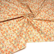 Tissu popeline coton fleurie orange jaune vert fond orange - OEKO - TEX - tissuspipi.com