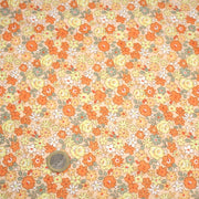 Tissu popeline coton fleurie orange jaune vert fond orange - OEKO - TEX - tissuspipi.com