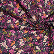 Tissu cotonnade fleuri SEVENTIES violet orange vert - STANDARD 100 OEKO - TEX - tissuspipi.com