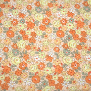Tissu popeline coton fleurie orange jaune vert fond orange - OEKO - TEX - tissuspipi.com