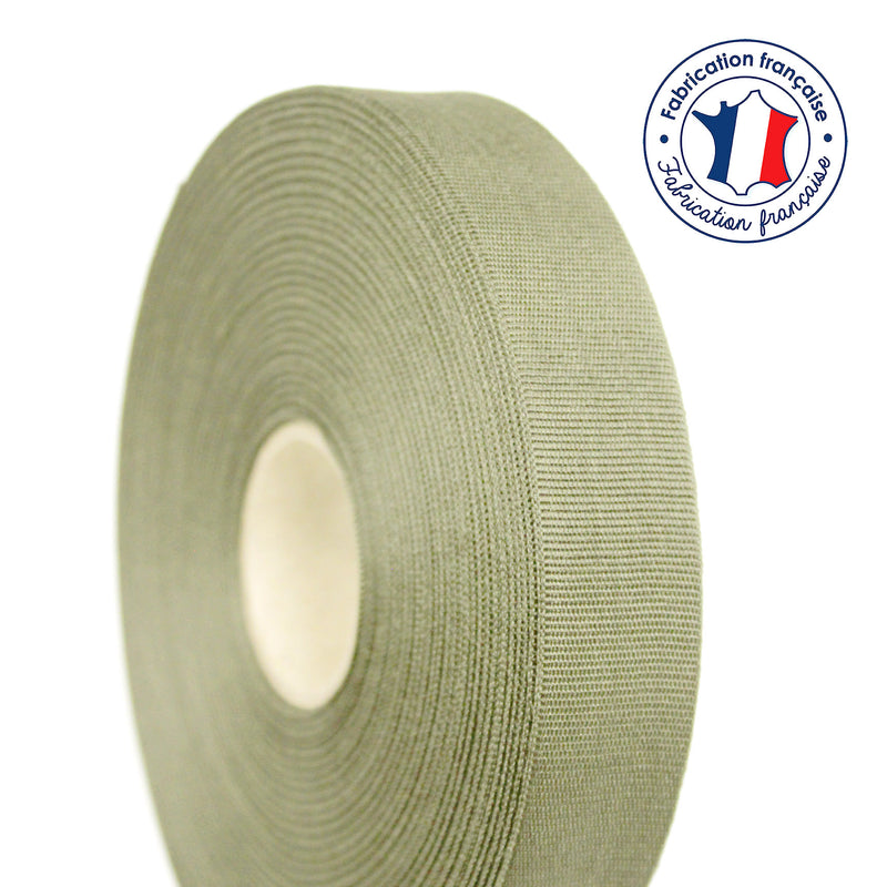 Ruban gros grain couleur vert kaki clair 25mm - Galette de 50 mètres - Fabrication française - tissuspipi.com