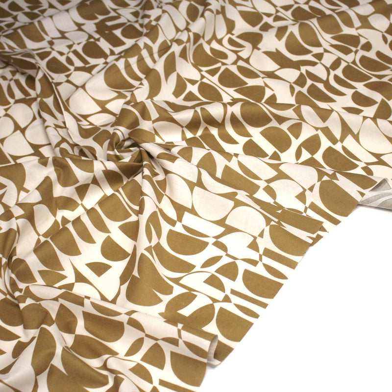 Tissu popeline coton motif géométrique ocre & écru - OEKO - TEX - tissuspipi.com