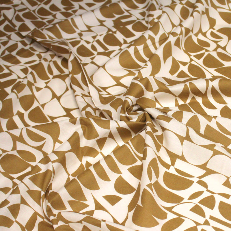 Tissu popeline coton motif géométrique ocre & écru - OEKO - TEX - tissuspipi.com