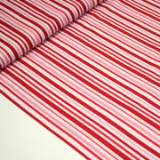 Tissu cotonnade aux rayures rouges, roses et blanches - tissuspipi.com