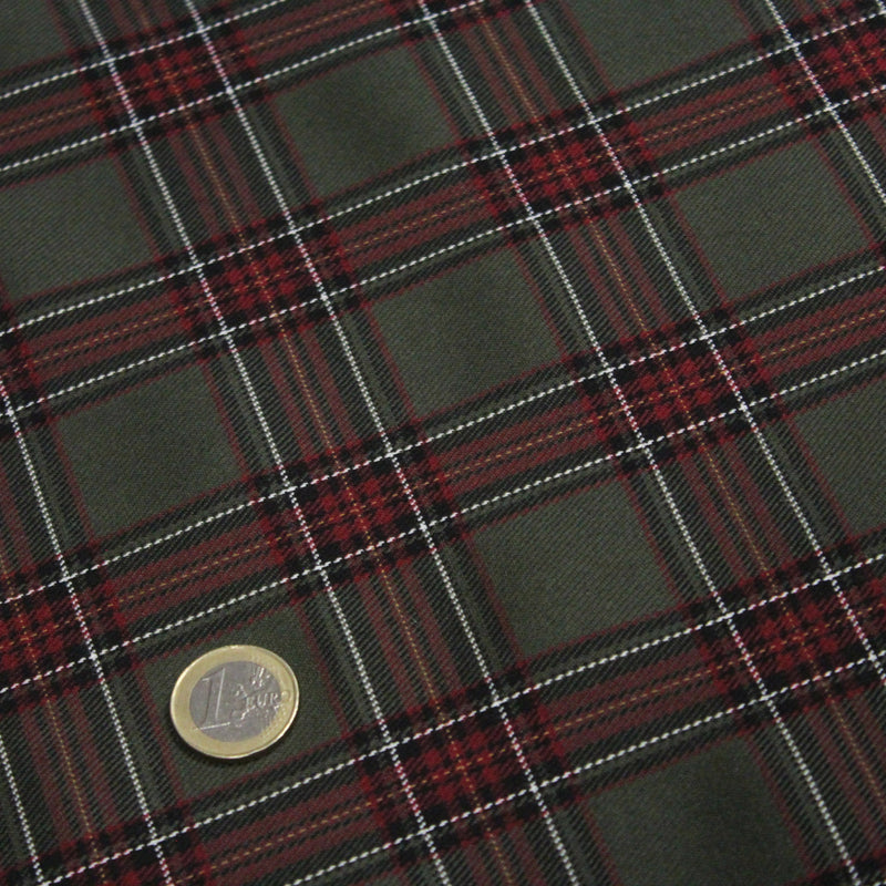 Tissu habillement Tartan carreaux motif traditionnel vert kaki noir et bordeaux - OEKO - TEX® - tissuspipi.com