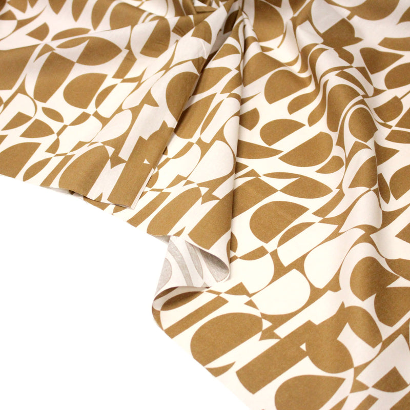 Tissu popeline coton motif géométrique ocre & écru - OEKO - TEX - tissuspipi.com