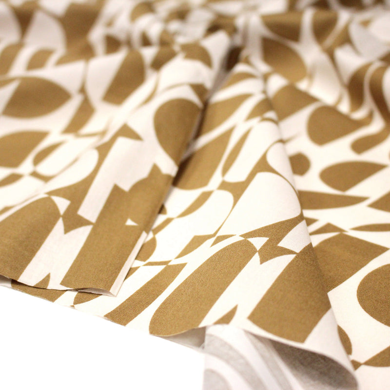 Tissu popeline coton motif géométrique ocre & écru - OEKO - TEX - tissuspipi.com
