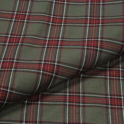Tissu habillement Tartan carreaux motif traditionnel vert kaki noir et bordeaux - OEKO - TEX® - tissuspipi.com