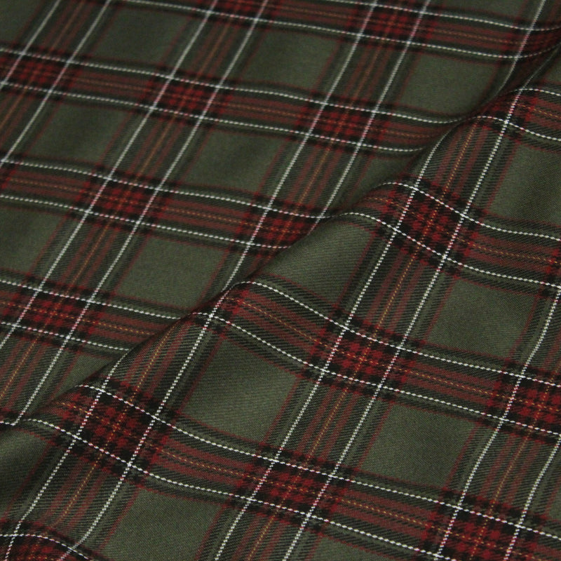 Tissu habillement Tartan carreaux motif traditionnel vert kaki noir et bordeaux - OEKO - TEX® - tissuspipi.com