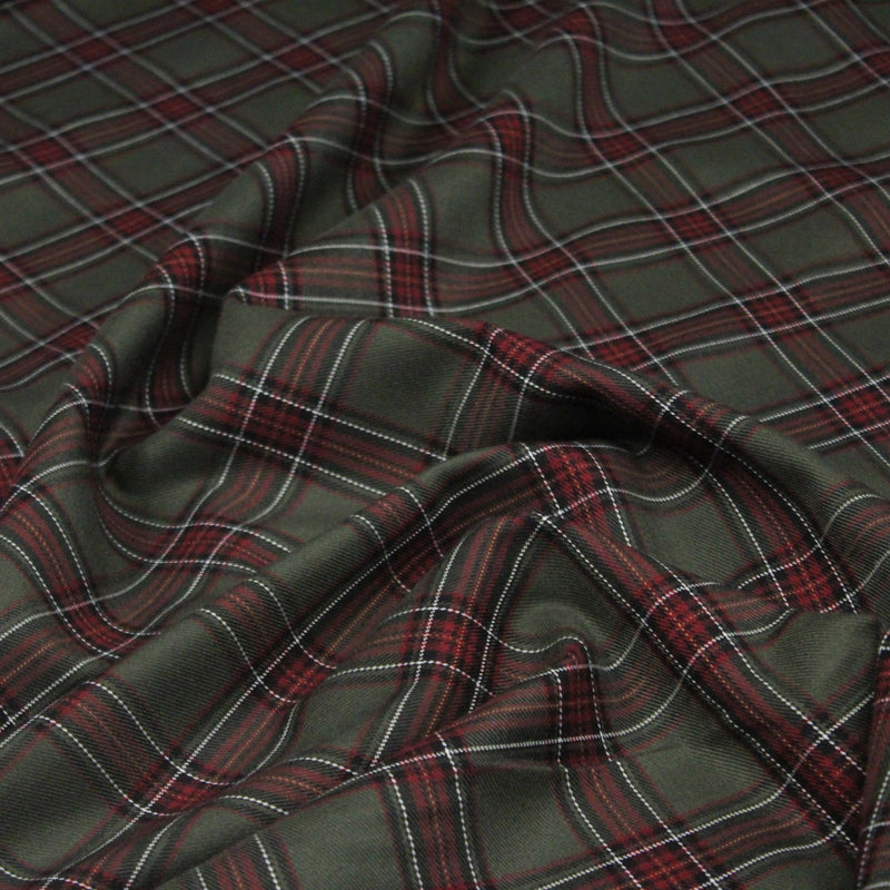 Tissu habillement Tartan carreaux motif traditionnel vert kaki noir et bordeaux - OEKO - TEX® - tissuspipi.com