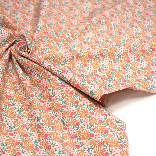 Tissu cotonnade fleuri SEVENTIES ocre rose vert - STANDARD 100 OEKO - TEX - tissuspipi.com