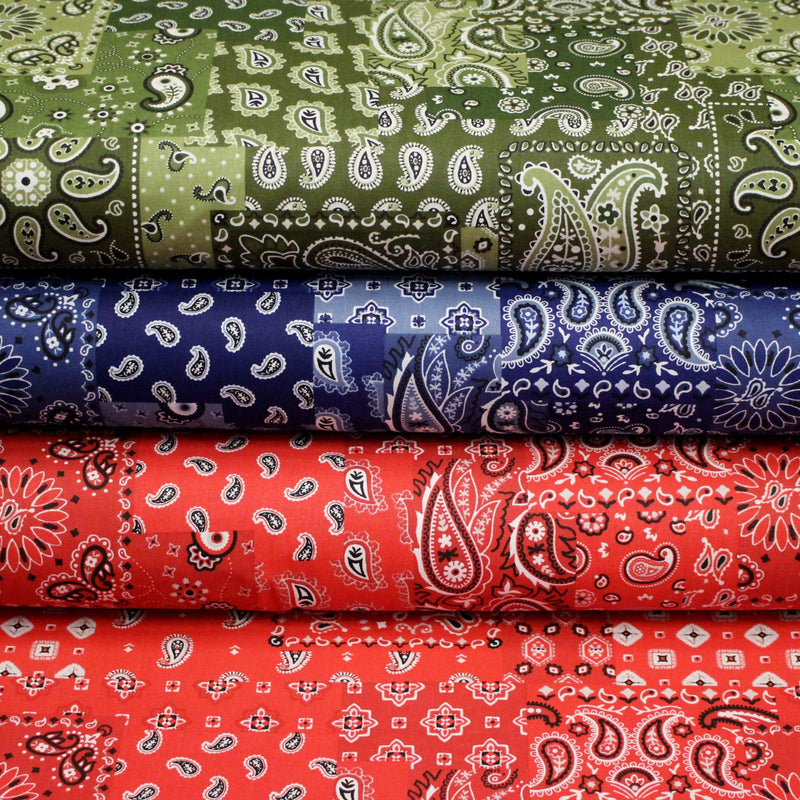 Tissu cotonnade, motif BANDANA paisley : rouge / bleu / vert - OEKO - TEX STANDARD 100 - tissuspipi.com