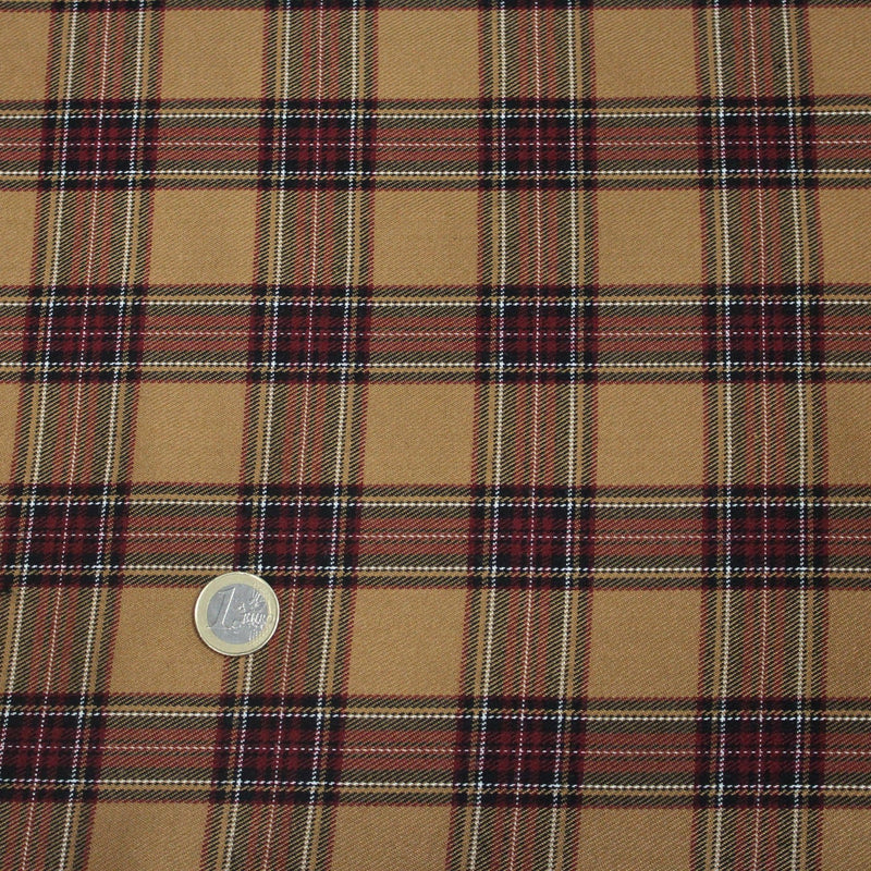 Tissu habillement Tartan carreaux motif traditionnel ocre, noir et bordeaux - OEKO - TEX® - tissuspipi.com
