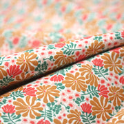 Tissu cotonnade fleuri SEVENTIES ocre rose vert - STANDARD 100 OEKO - TEX - tissuspipi.com