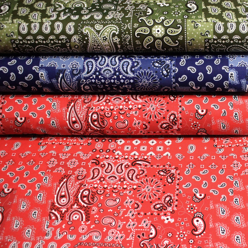 Tissu cotonnade, motif BANDANA paisley : rouge / bleu / vert - OEKO - TEX STANDARD 100 - tissuspipi.com