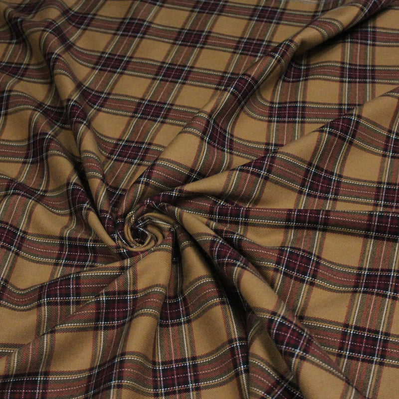 Tissu habillement Tartan carreaux motif traditionnel ocre, noir et bordeaux - OEKO - TEX® - tissuspipi.com