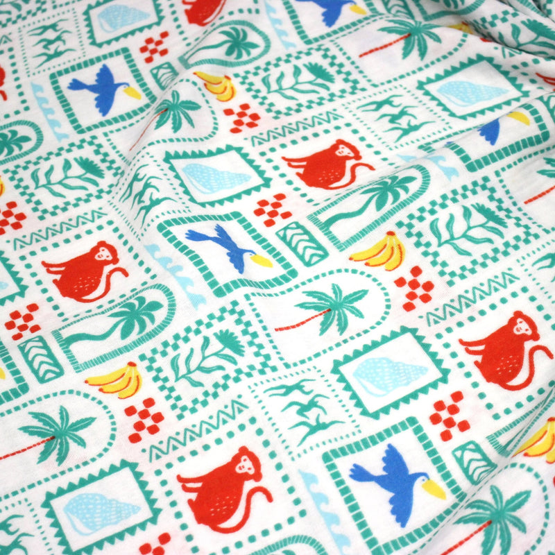 Tissu double gaze Palmiers, bananes et toucans - Collection SICILIA - STANDARD 100 OEKO - TEX - tissuspipi.com