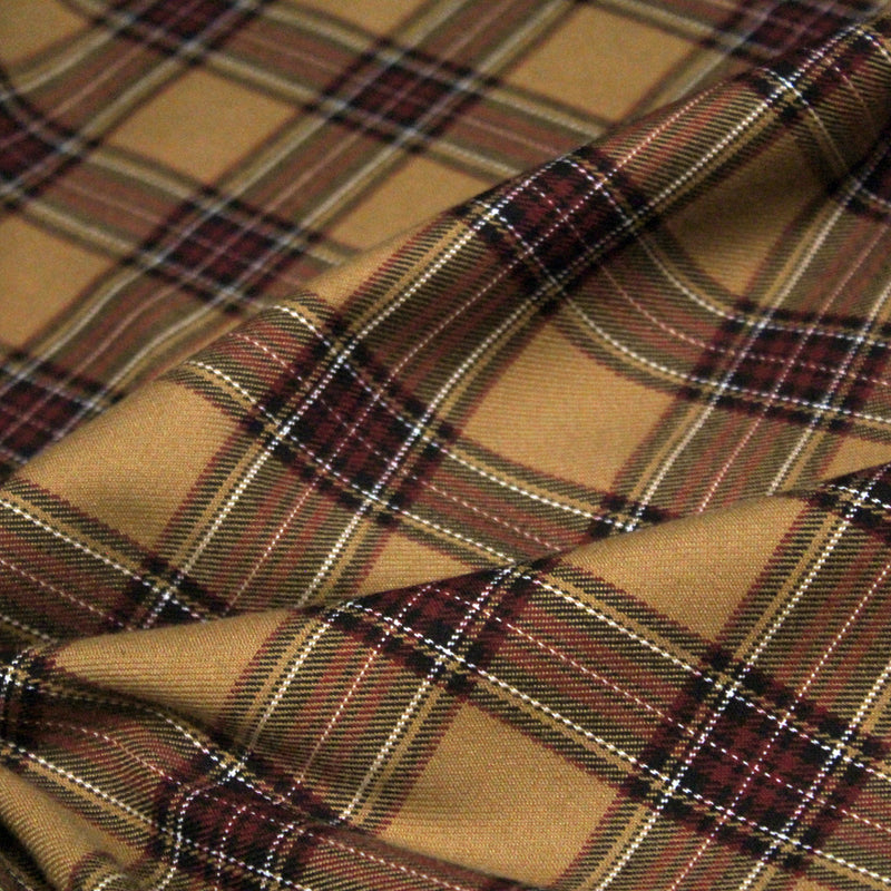Tissu habillement Tartan carreaux motif traditionnel ocre, noir et bordeaux - OEKO - TEX® - tissuspipi.com