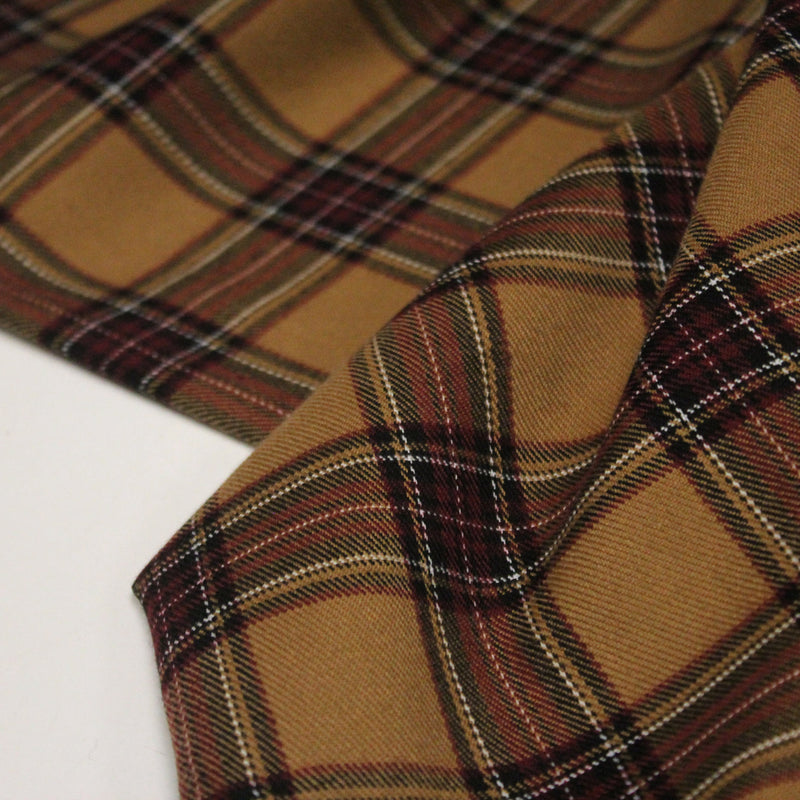Tissu habillement Tartan carreaux motif traditionnel ocre, noir et bordeaux - OEKO - TEX® - tissuspipi.com