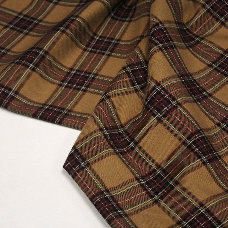 Tissu habillement Tartan carreaux motif traditionnel ocre, noir et bordeaux - OEKO - TEX® - tissuspipi.com