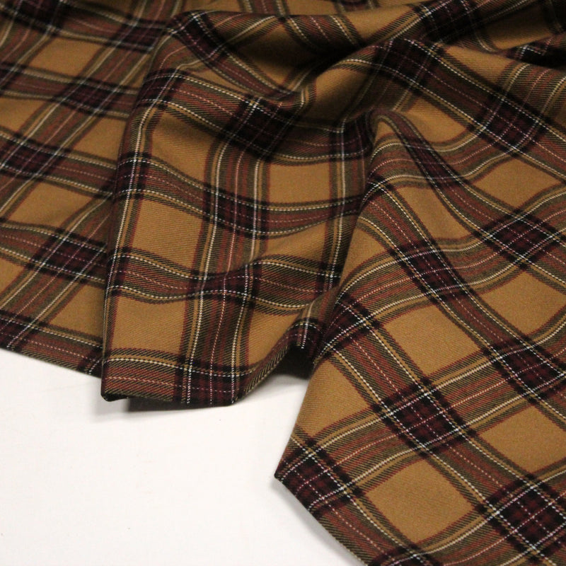 Tissu habillement Tartan carreaux motif traditionnel ocre, noir et bordeaux - OEKO - TEX® - tissuspipi.com
