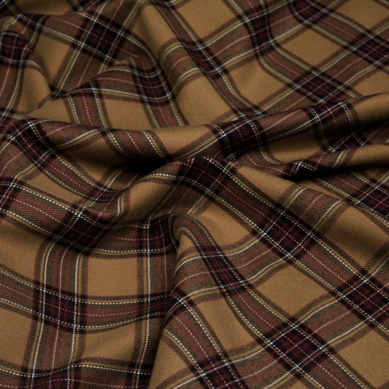 Tissu habillement Tartan carreaux motif traditionnel ocre, noir et bordeaux - OEKO - TEX® - tissuspipi.com