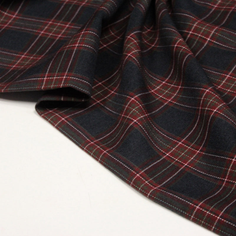 Tissu habillement Tartan carreaux motif traditionnel bleu marine et bordeaux - OEKO - TEX® - tissuspipi.com