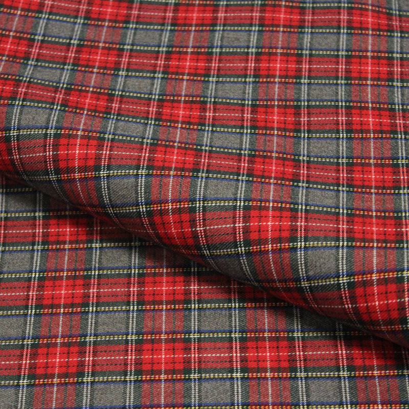 Tissu habillement Tartan carreaux motif traditionnel rouge, vert et gris - OEKO - TEX® - tissuspipi.com