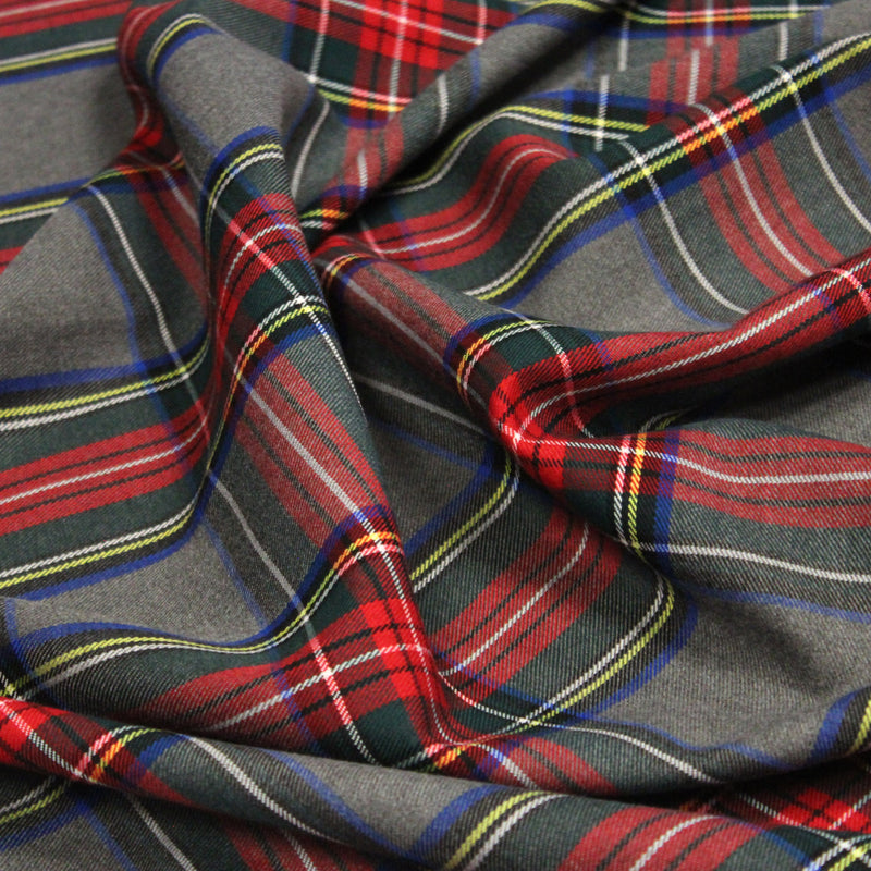 Tissu habillement Tartan motif traditionnel rouge, gris, jaune, noir et vert - OEKO - TEX® - tissuspipi.com