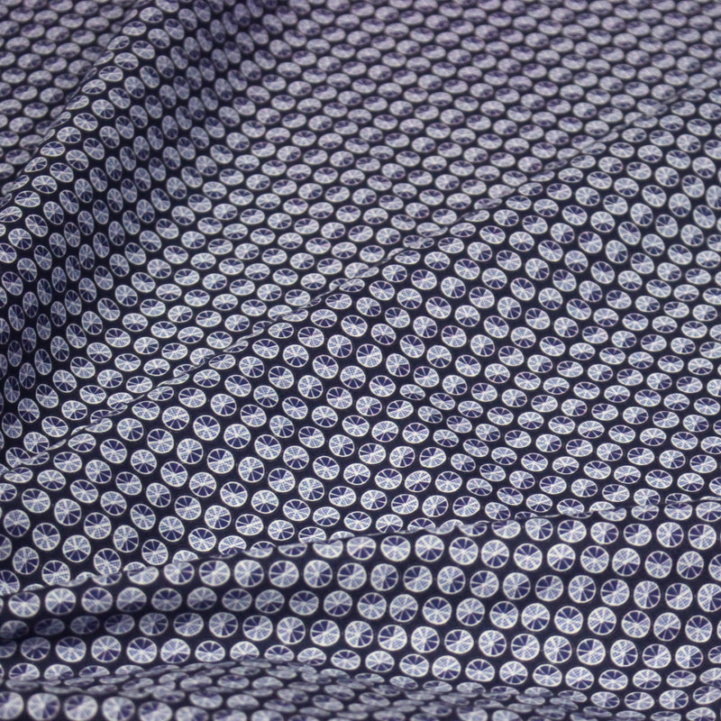 Tissu popeline coton, motif japonais KURUMA aux cercles bleu indigo - tissuspipi.com