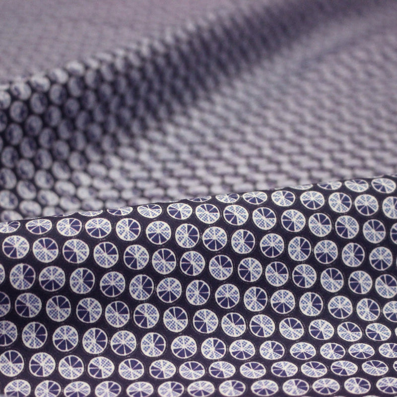 Tissu popeline coton, motif japonais KURUMA aux cercles bleu indigo - tissuspipi.com