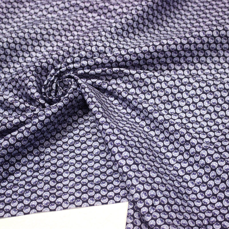 Tissu popeline coton, motif japonais KURUMA aux cercles bleu indigo - tissuspipi.com