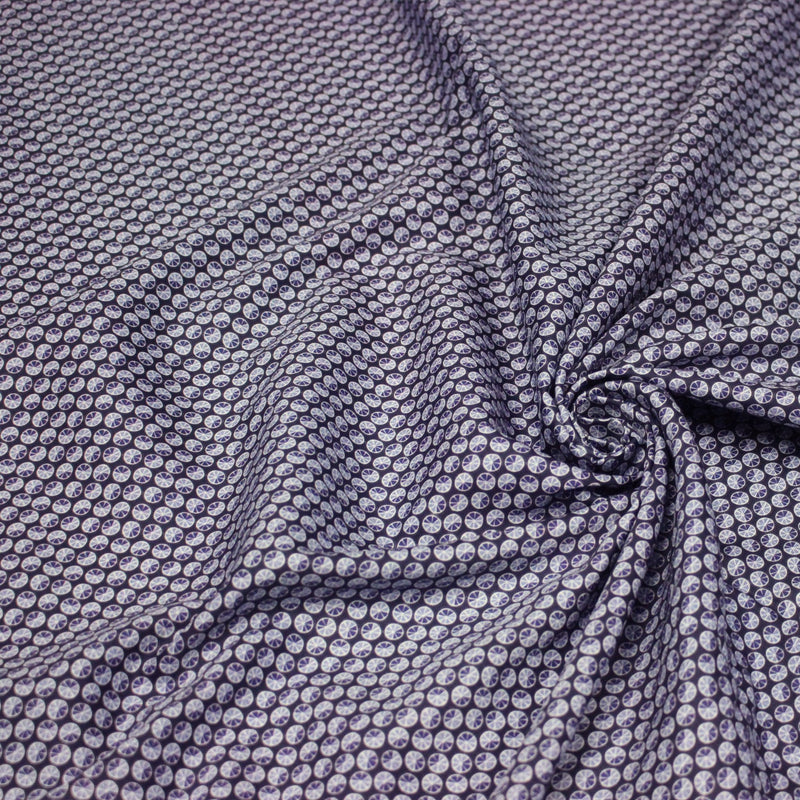 Tissu popeline coton, motif japonais KURUMA aux cercles bleu indigo - tissuspipi.com