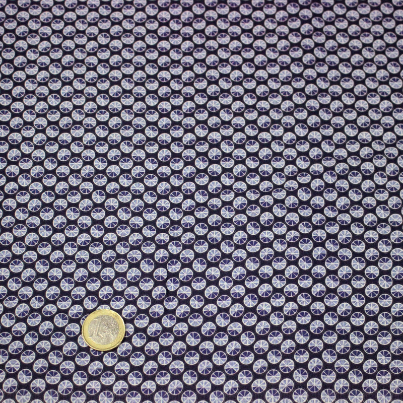 Tissu popeline coton, motif japonais KURUMA aux cercles bleu indigo - tissuspipi.com