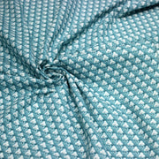 Tissu popeline coton, fleurs stylisées vert céladon et blanc - tissuspipi.com