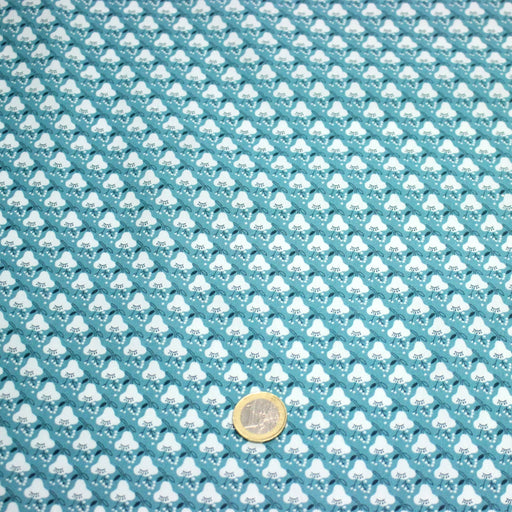 Tissu popeline coton, fleurs stylisées vert céladon et blanc - tissuspipi.com