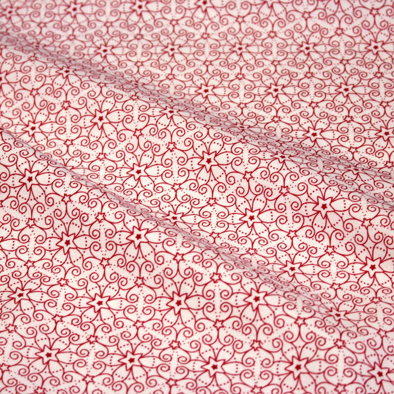 Tissu de Noël cotonnade blanc aux motifs géométriques rouges de Noël - tissuspipi.com