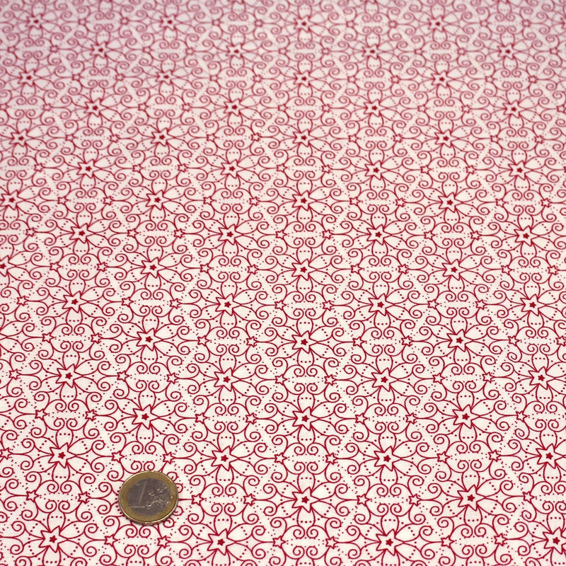 Tissu de Noël cotonnade blanc aux motifs géométriques rouges de Noël - tissuspipi.com