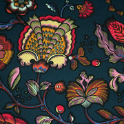 Tissu demi natté INDIENNES fleuri 100% coton, fond bleu pétrole - Collection Thevenon - tissuspipi.com