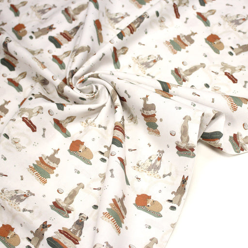 Tissu cotonnade, blanc aux chiens, collection AUTOMNE - STANDARD 100 OEKO - TEX - tissuspipi.com