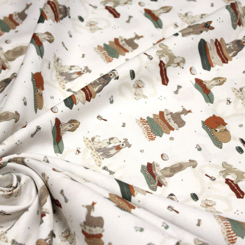 Tissu cotonnade, blanc aux chiens, collection AUTOMNE - STANDARD 100 OEKO - TEX - tissuspipi.com